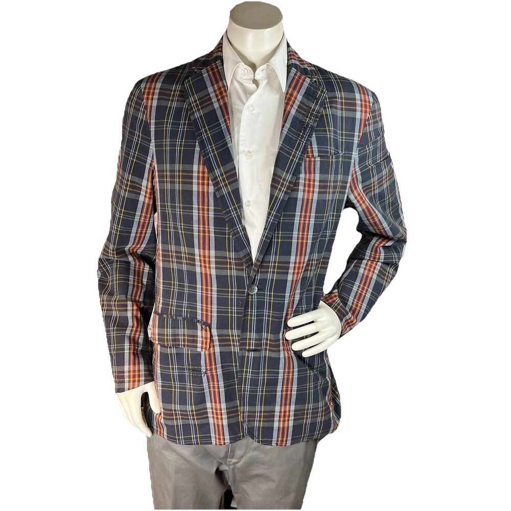 Polo Ralph Lauren Vtg 90s Distressed Madras Plaid Sport Coat Blazer 44R Preppy - Picture 3 of 16